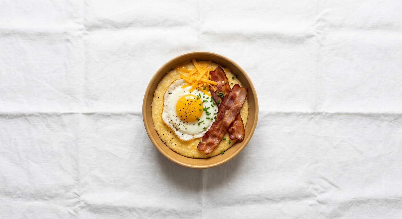 Savoury Grits with Turkey Bacon & Eggs